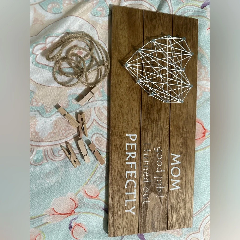 Wooden 'Mom Perfectly' String Art Wall Sign - White String Heart
